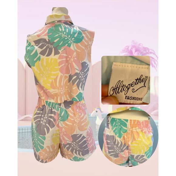 Vintage Boston Bay Club Cotton Pastel Crop Sleeveless Shirt and Short Set L - Picture 3 of 4